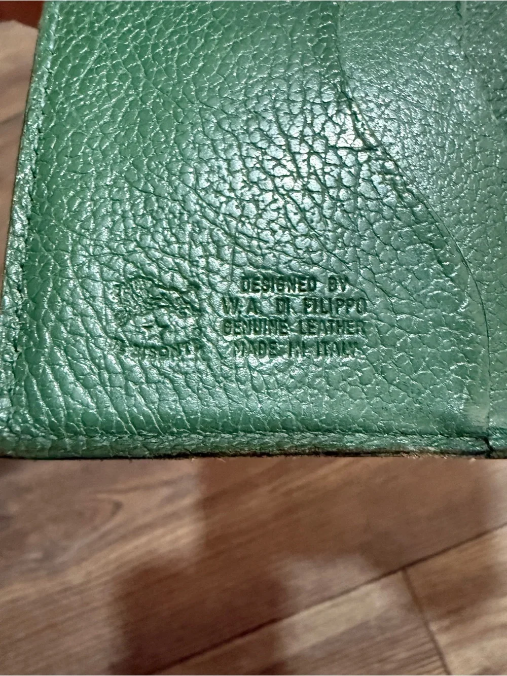 Vintage IL BISONTE Green Leather Wallet Made In Italy Zip Coin Bifold Snap